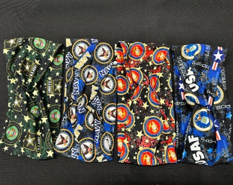6 Different Military, Army, Navy, Marines, Air Force Women's Stretchy Twisted Knot Turban Headband, Bullet Scrunchy, Head Wrap,