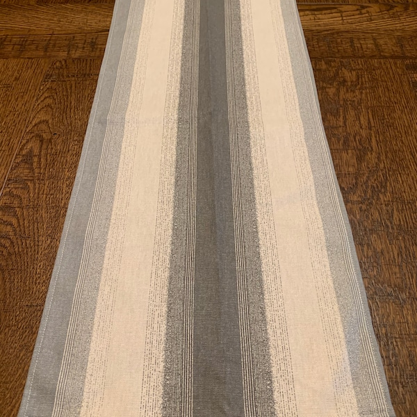 Ombre Grey Stripe Linen Table Runner, Various Lengths/