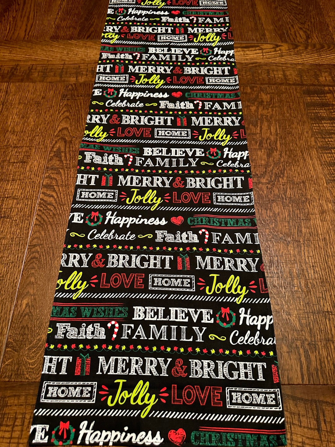 NEW Wrapping Paper Christmas Text Words on Black Canvas Linen Table ...