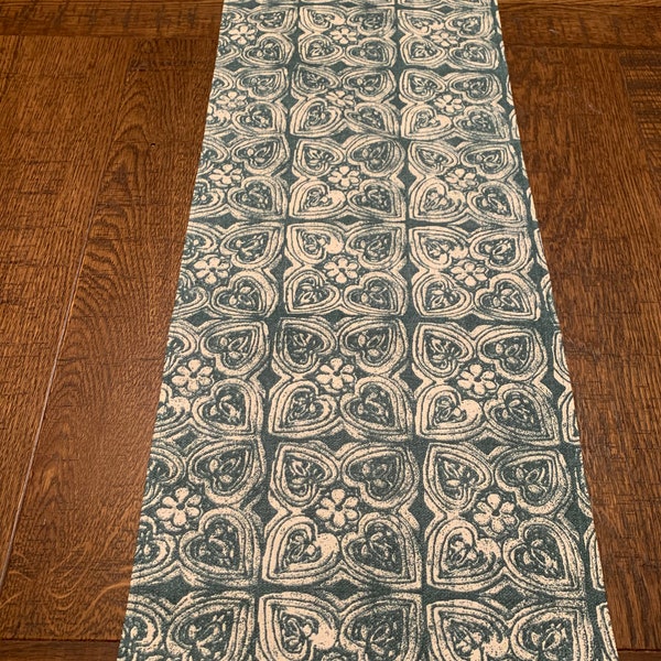 NEW Subtle Teal Hearts Cotton Duck Linen Table Runner, Various Lengths, Valentines