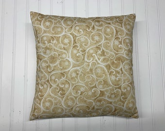 Snowflakes on Gold Scroll Cotton/16" x 16"/ 18" x 18"/ Pillow Cover/Accent Pillow/Christmas Pillow/Winter Pillow Cover