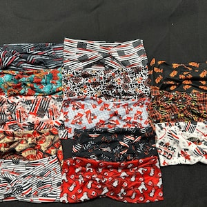 15 Different Support Firefighters Red Line Flags Women&#39;s Stretchy Twisted Knot Turban Headband, Head Wrap, One Size Fits  Most