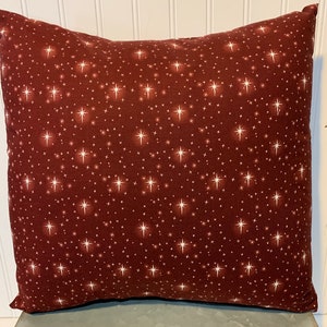 Stars on Dark Burgundy Cotton /16&quot; x 16&quot;/ 18&quot; x 18&quot;/ Cotton Pillow Cover/Winter Pillow Cover