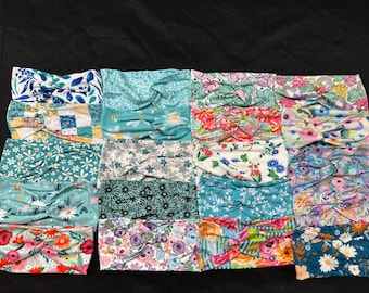 20 Different Teal Tones Spring Floral Flowers Women's Stretchy Twisted Knot  Headband, Head Wrap, knit fabric, One Size Fits