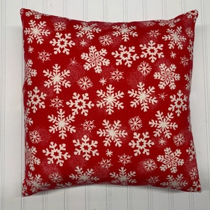 Large Snowflakes on Red Flannel/16&quot; x 16&quot;/ 18&quot; x 18&quot;/ Pillow Cover/Accent Pillow/Christmas Pillow/Winter Pillow Cover