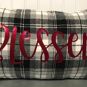 Blessed 12&quot;x 20&quot; Accent Black and White Plaid Flannel Pillow Cover