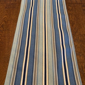 NEW Stitch Stripe Seaside Blue Cotton Linen Table Runner, Various Lengths