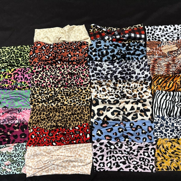 32 Different Animal Print Women's Stretchy Twisted Headband, Head Wrap, knit fabric, One Size Fits  Girafee Tiger Cow Zebra