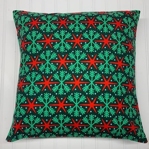 Red Green Snowflakes on Flannel/16&quot; x 16&quot;/ 18&quot; x 18&quot;/ Pillow Cover/Accent Pillow/Christmas Pillow/Winter Pillow Cover