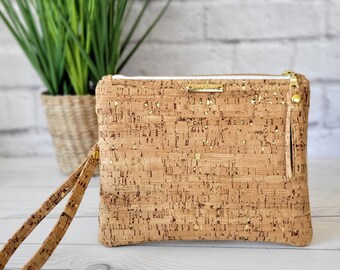 Cork Wristlet Wallet Purse with optional crossbody strap