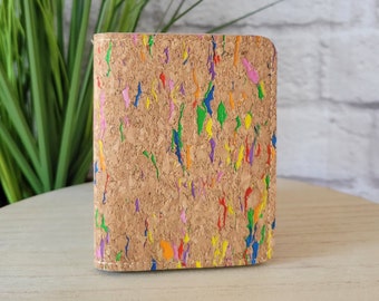 Cork Wallet, Vegan wallet for women, Rainbow wallet, Credit card holder, Small cute wallet, Mini wallet purse, Cork gift idea, Bifold