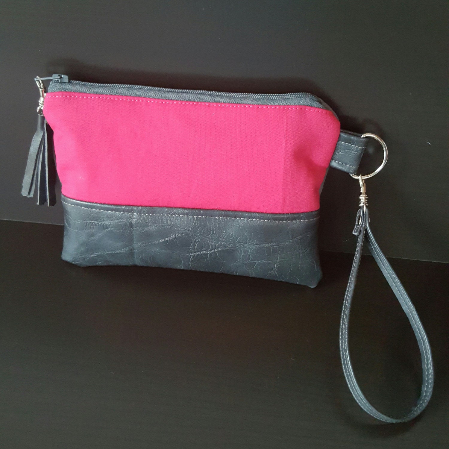 Gray Hot Pink Wristlet Wristlet Wallet Womens Wallet | Etsy