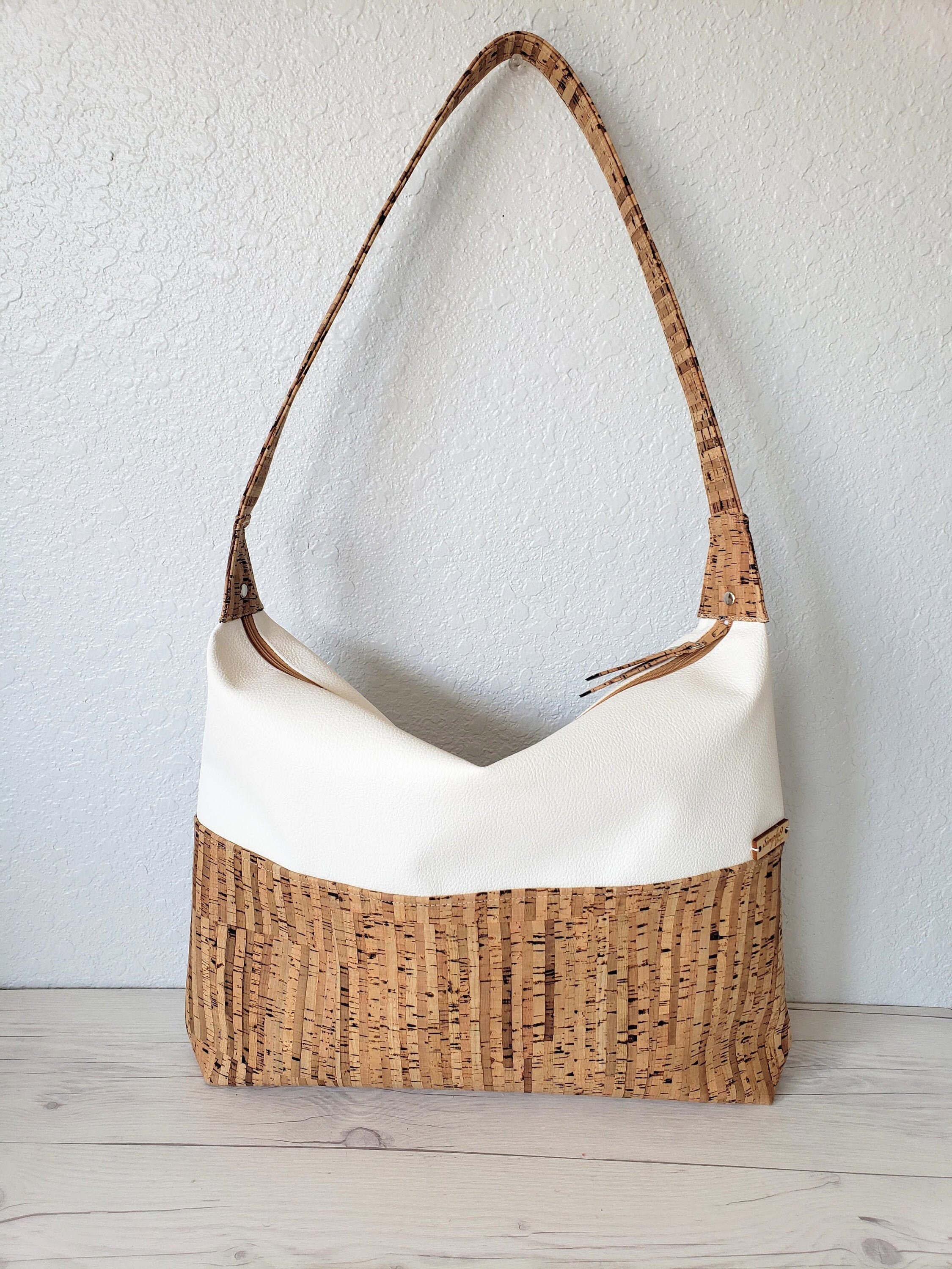 Download Large Hobo Bag - White Vegan Leather - Cork Leather