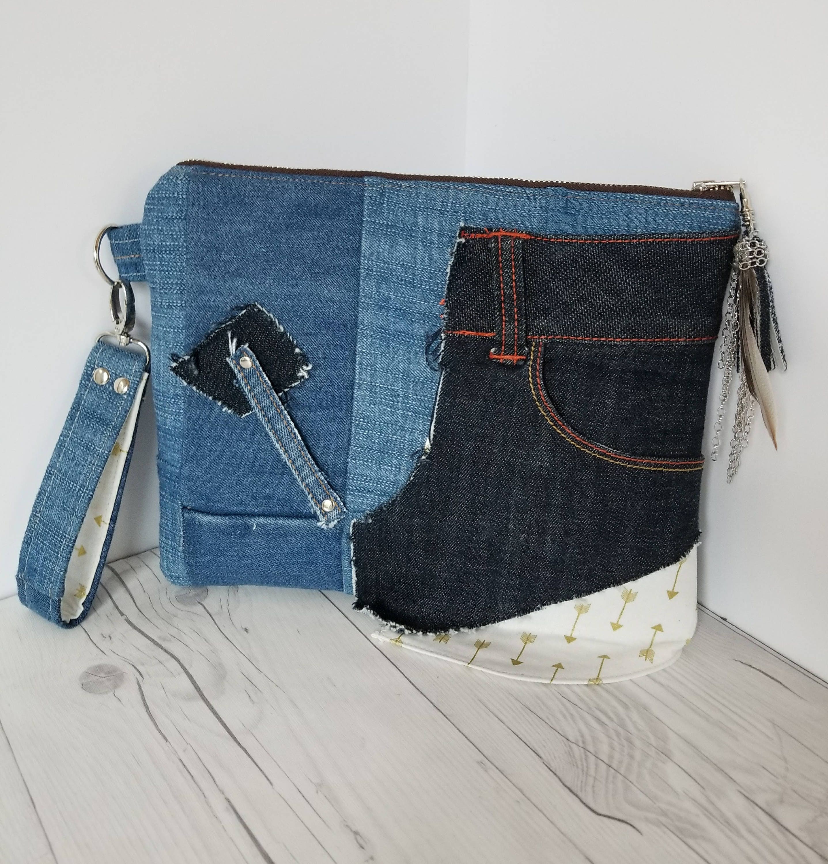 Denim Clutch Purse, Clutch Bag, Clutch Wristlet, Clutch handbag, Jean ...