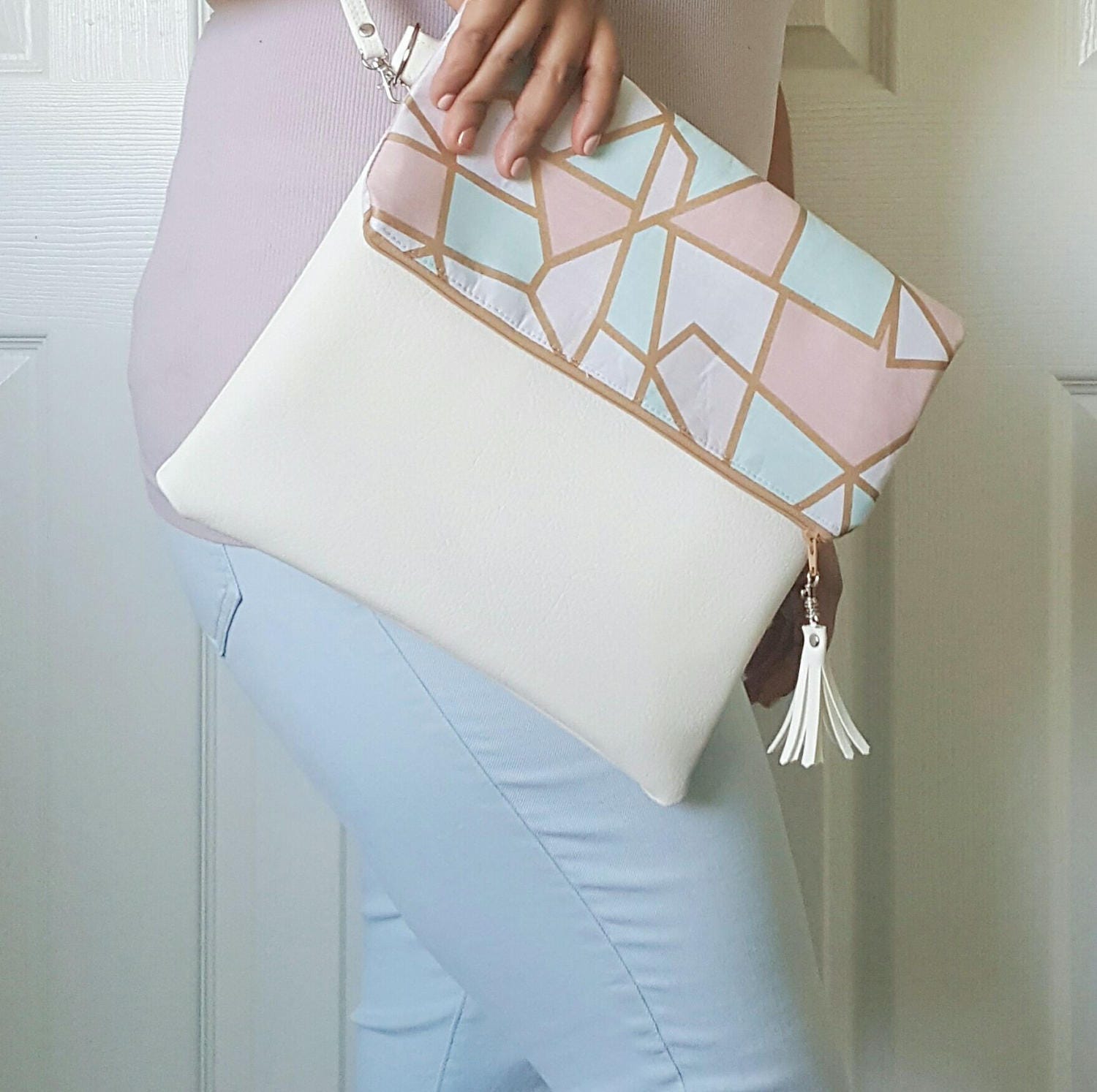 large white clutch bag