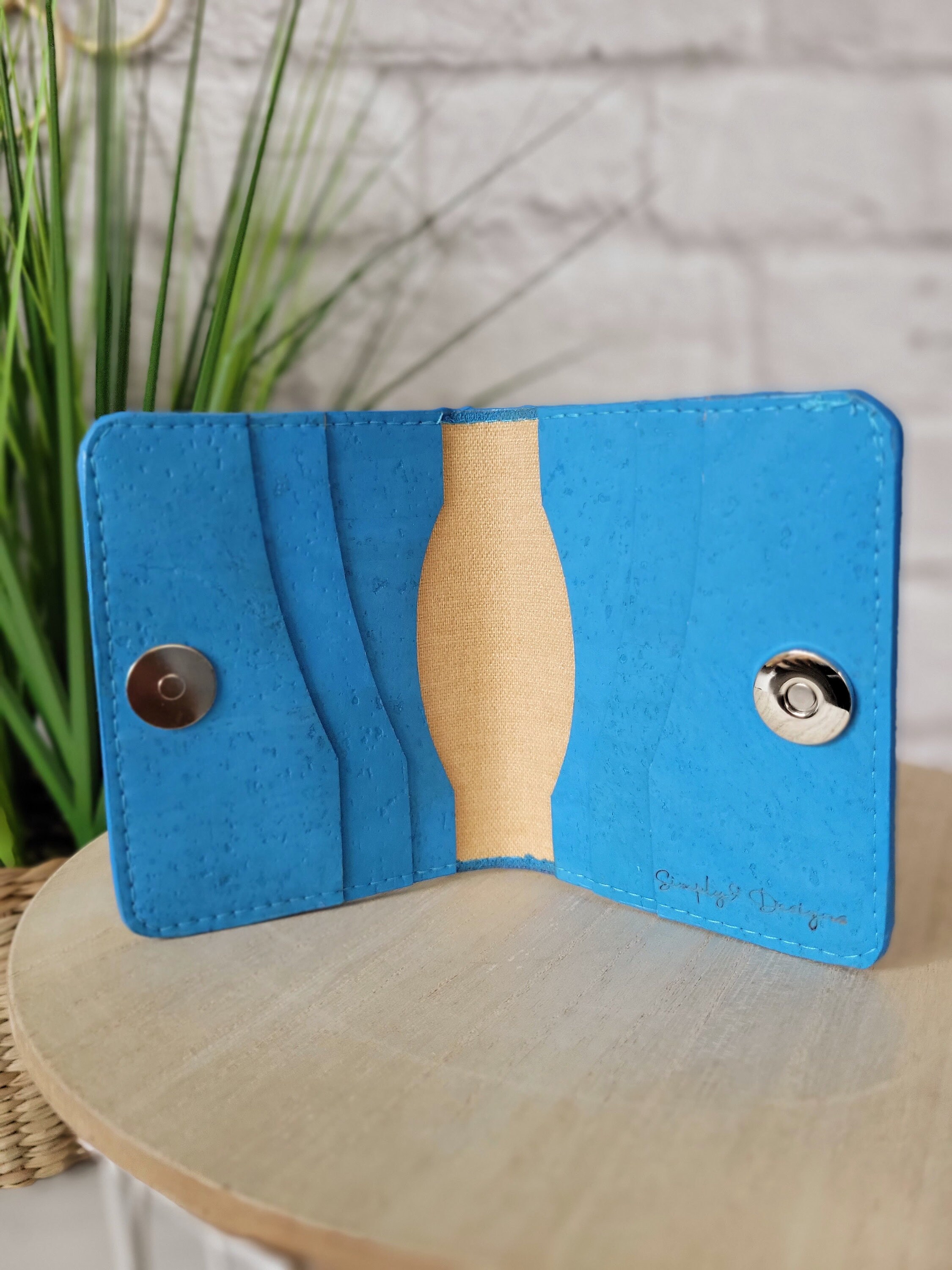 Blue Wallet, Cork Wallet, Vegan wallet for women, Credit card holder