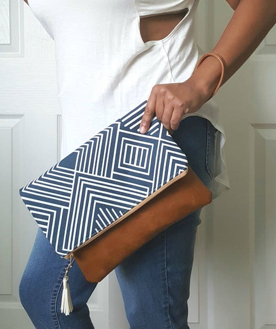 large navy clutch bag