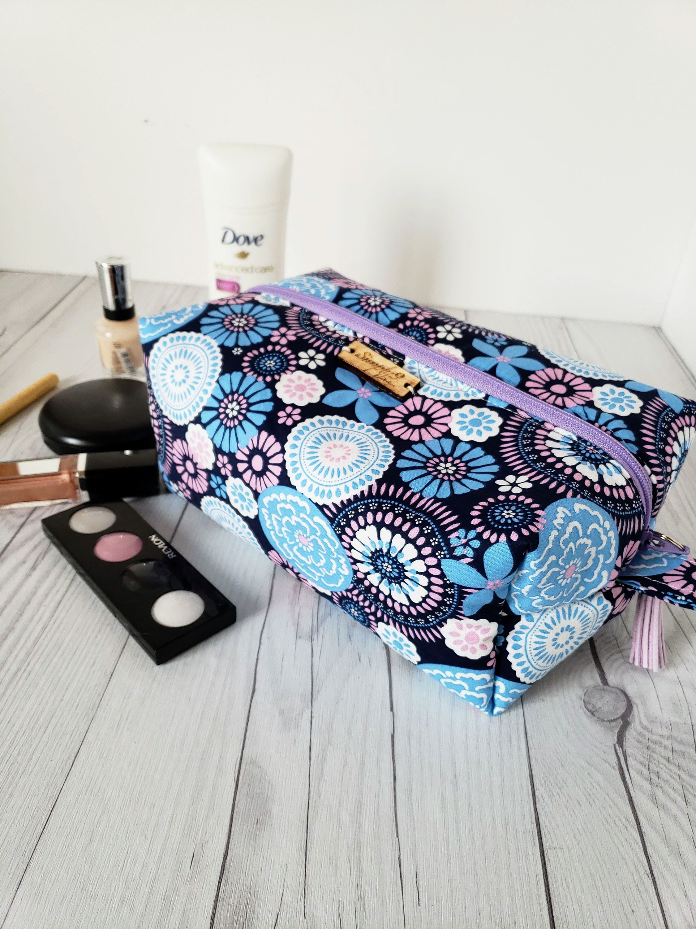 Purple Makeup Bag, Floral Makeup Bag, Cosmetic Bag, Toiletry Bag Women