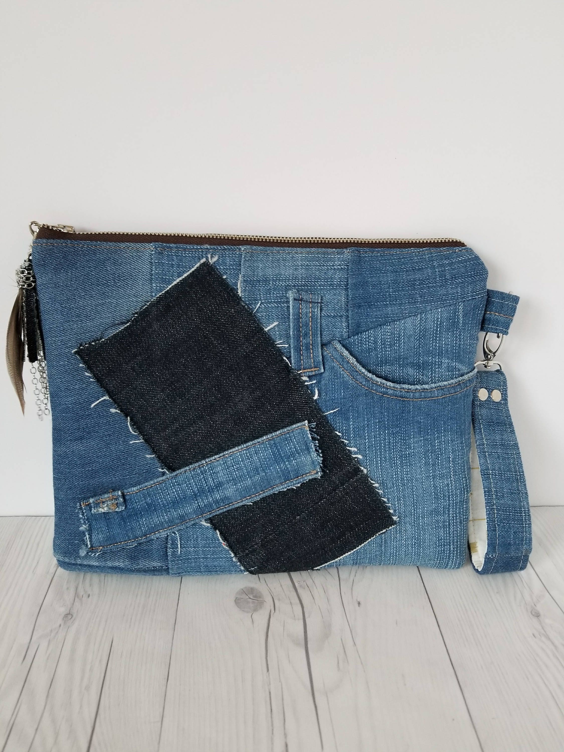 Denim Clutch Purse, Clutch Bag, Clutch Wristlet, Clutch handbag, Jean ...