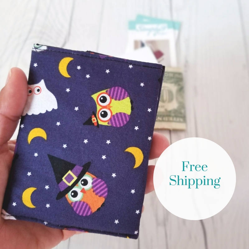 owl wallet halloween wallet orange polka dot wallet small women wallet business card wallet credit card wallet owl gifts gift holder