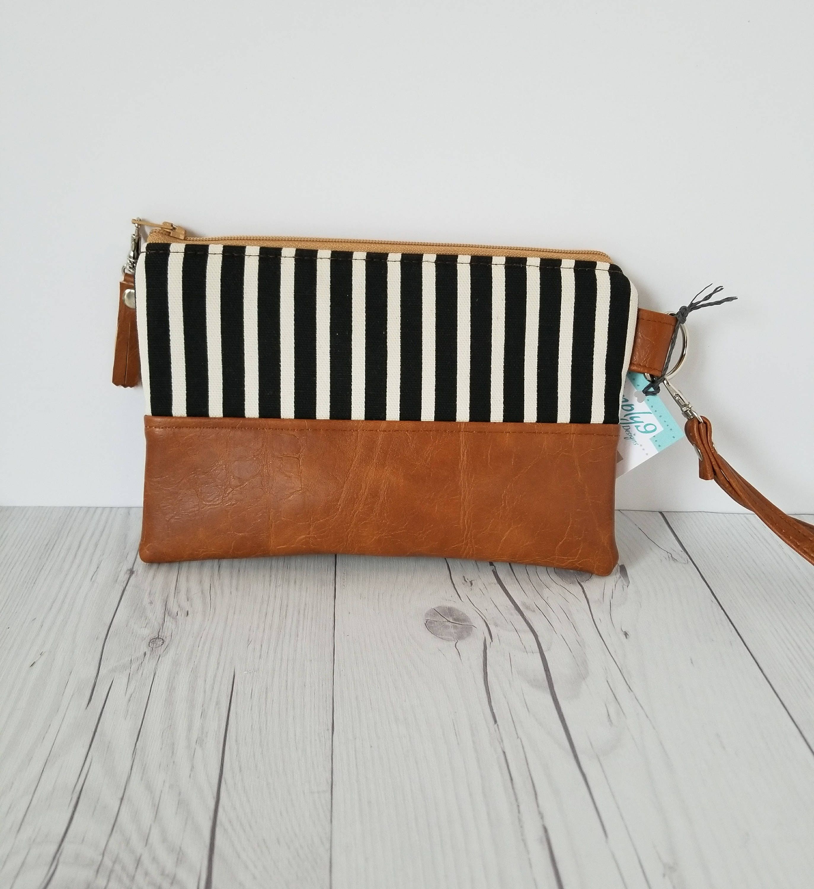 Black White Striped Wristlet Wristlet Wallet Womens Wallet Etsy