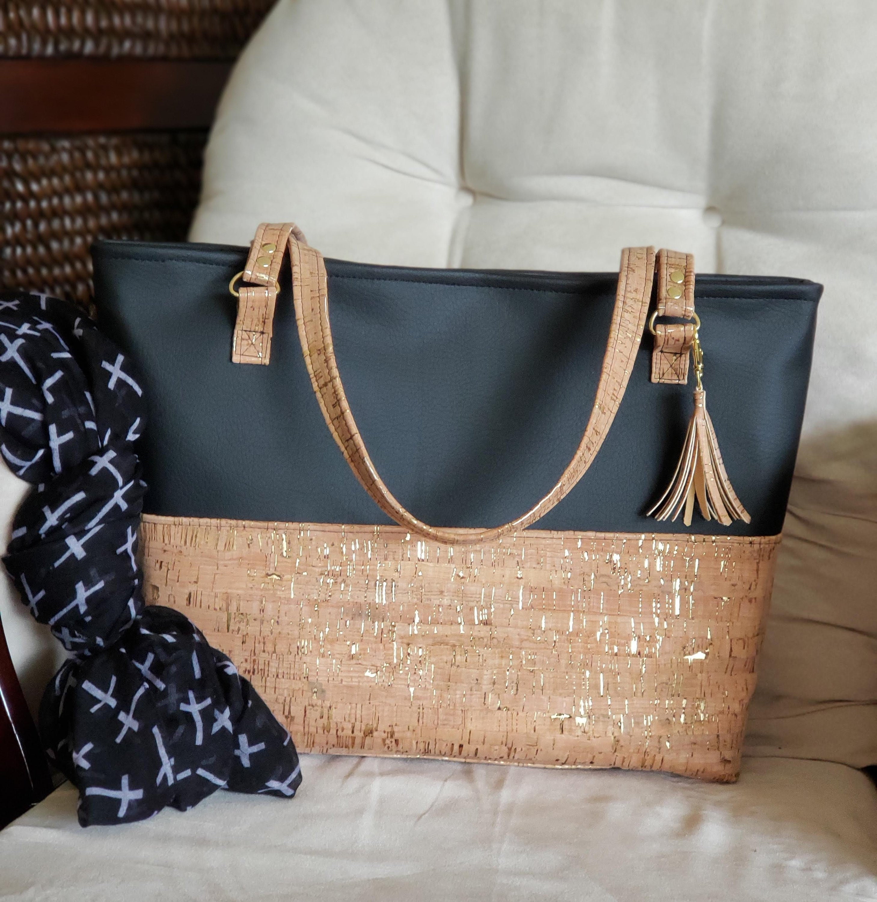 Cork Purse, Cork Tote Bag, Gold Cork Leather, Gold Cork, Work Bag Women