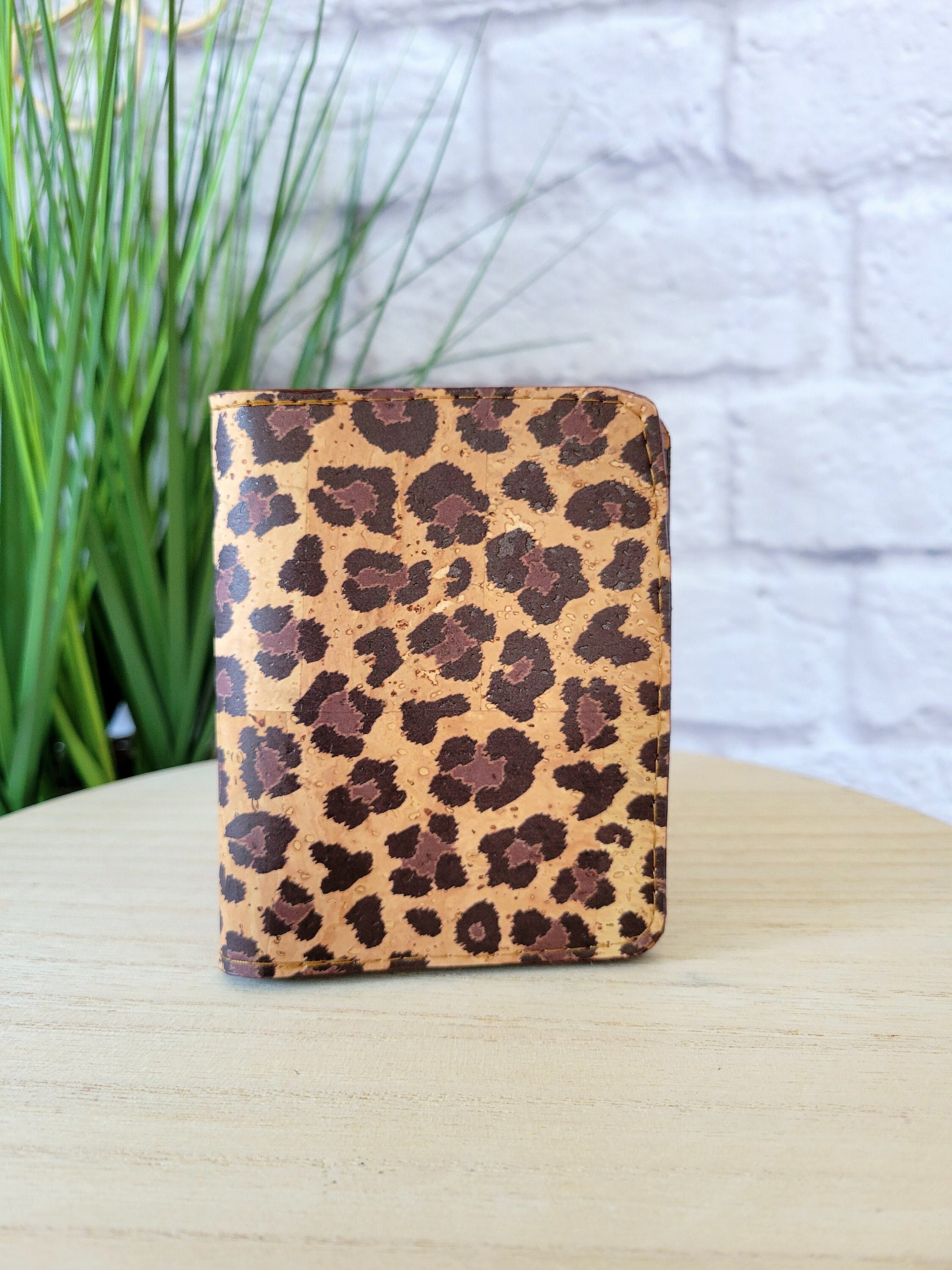 Leopard Wallet, Cork Slim Wallet, Vegan wallet for women, Credit