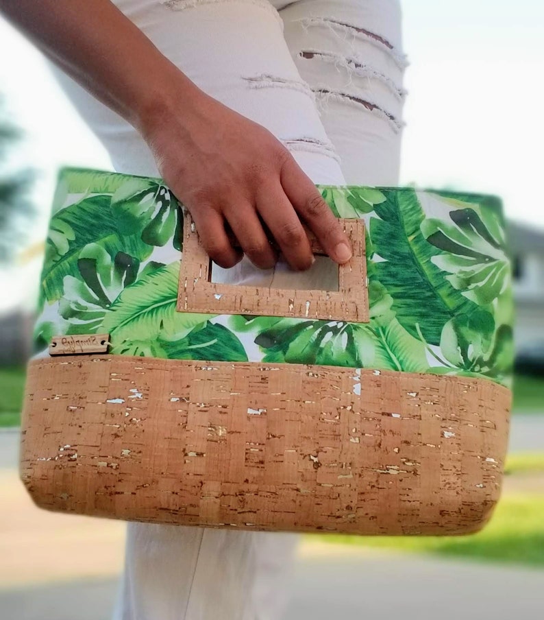 Cork Handbag Palm Print Cork Leather Clutch Purse Clutch Etsy