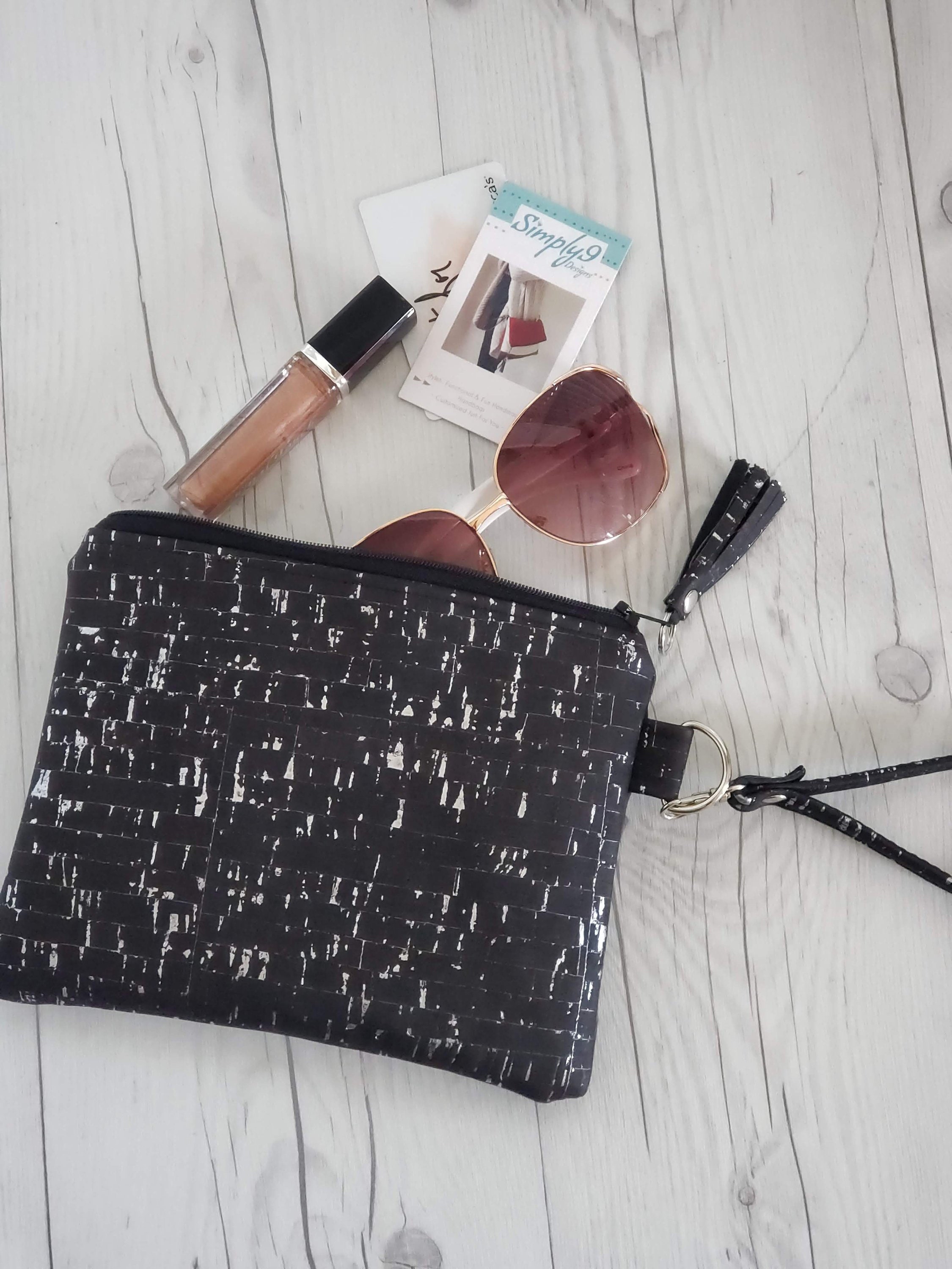 Black Cork Purse, Cork Wallet, Cork Bag, Cork Wristlet, Cork Clutch