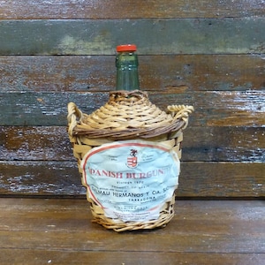 Vintage Woven Wicker Covered Wine Bottle - Demijohn