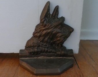 Vintage Cast Iron Scottie Dog Door Stop Golden Bronze Finish