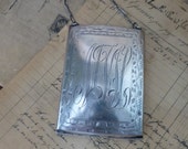 Antique Sterling Silver Chain Coin Purse with Mirror, Vintage Silver Card or Cigarette Case, Sterling Hallmark Great Gift Idea