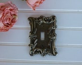 Vintage Fancy Brass Single Switchplate Cover, Pretty Floral Rose Design Gold Outlet Switchplate, Shabby Chic Wall Decor