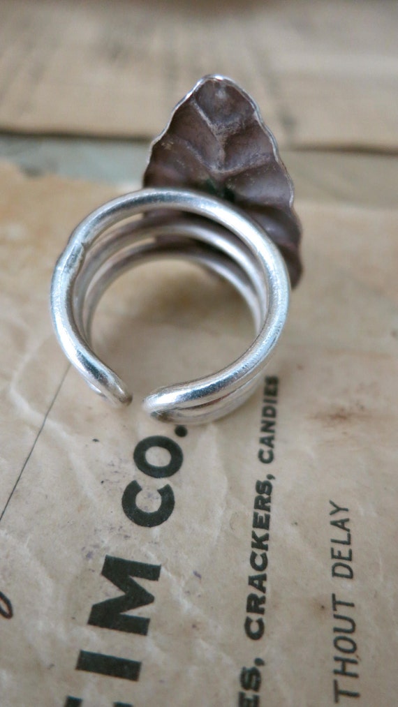 Large Boho Sterling Silver Leaf Statement Ring Ad… - image 5