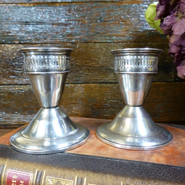 Vintage DUCHIN Pierced Short Sterling Candleholders - A Pair