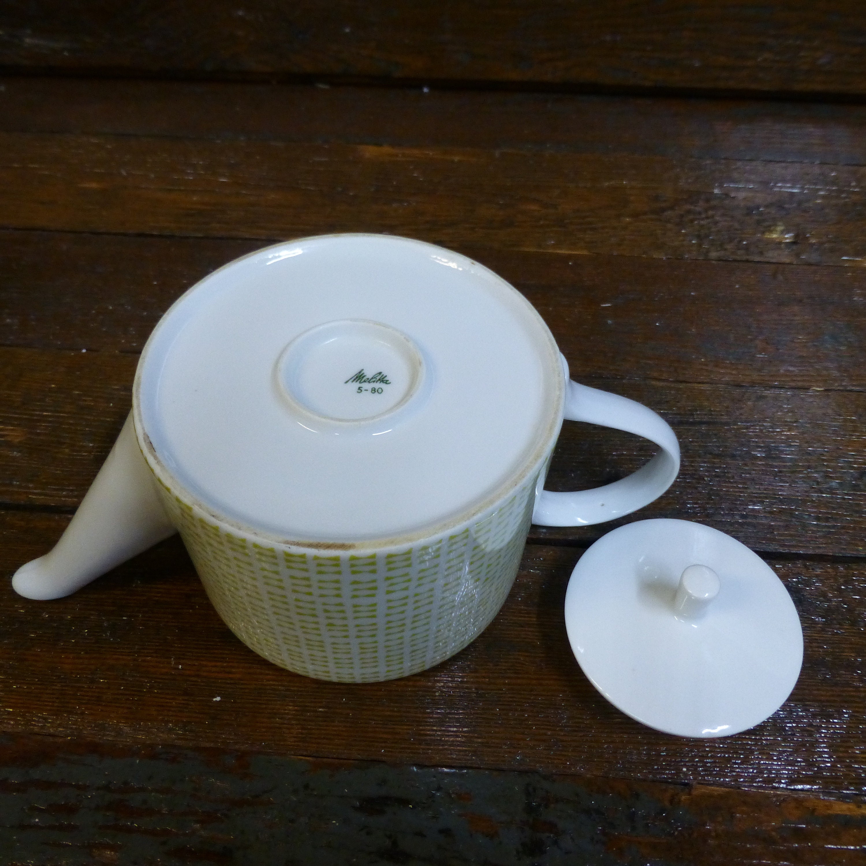 MidCentury Melitta Teapot with Tiny Chartreuse Bow Ties MCM Etsy