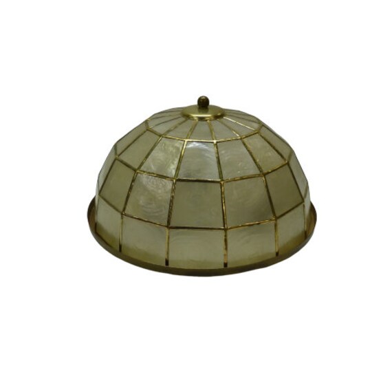 Vintage Feldman Lighting Co Capiz Shell Brass Flush Mount Ceiling Light Fixture