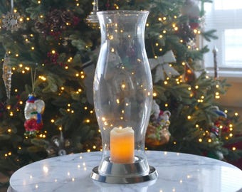 Vintage Hurricane Candle Clear Glass with Silver Base - Fits Taper or 2"