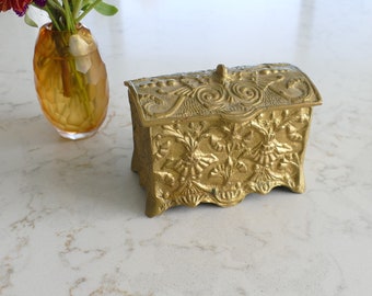 Gold Chest Velvet Lined Jewelry Box - Vintage Fancy Dresser Box