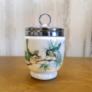 RW Large BIRDS Pattern Royal Worcester King Size with Lid, English Bone China Double Egg Coddler