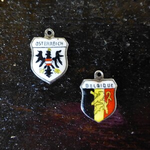Vintage Enamel Travel Shield Silver Charm - Austria Belgium Pendant