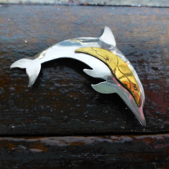 Brooch double dolphins Silver brooches femme Memory i love dolphins - Ruby  Lane
