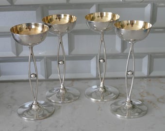 Antike WMF Art Deco Silberplatten Set 4 Mini Cordial Schnapsgläser