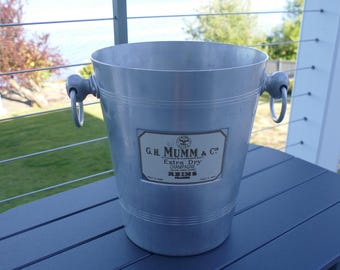 Vintage G.H. Mumm Champagne Ice Bucket French Brushed Aluminum Wine Chiller Made in France
