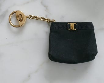 Salvatore Ferragamo Handbag Keychain Key Fob, Made in Italy Mini Suede Purse Charm