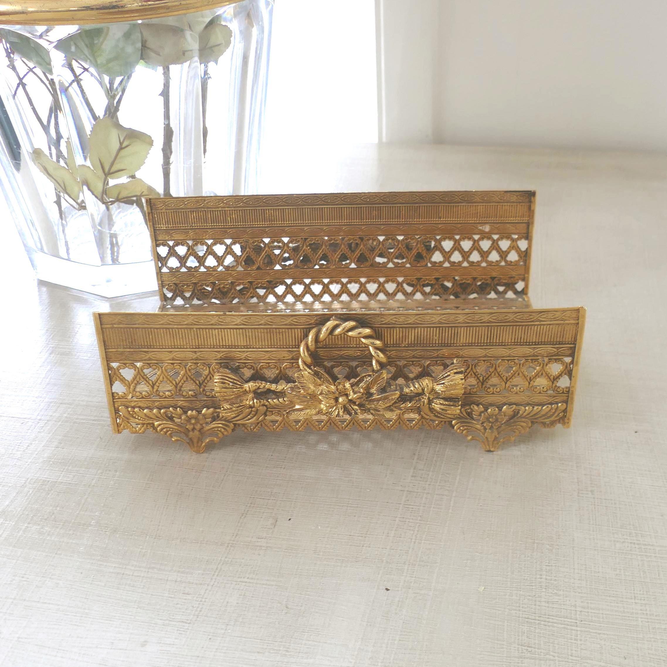Hollywood Regency Gold Filigree Bath Tissue Hand Towel Holder