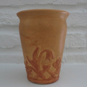WELLER Pottery Arts & Crafts Vase, Terra-Cotta Glaze Floral Design