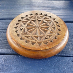 Antique Hand Carved Wood Trivet Signed E Domkp 1904 Footed Hot Pad