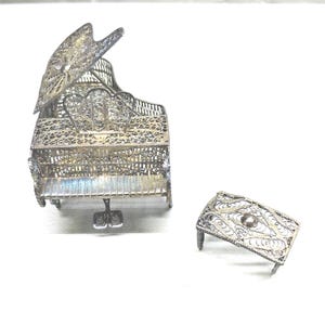 Sterling Silver Miniature Grand Piano & Bench - Fancy Dollhouse Furniture