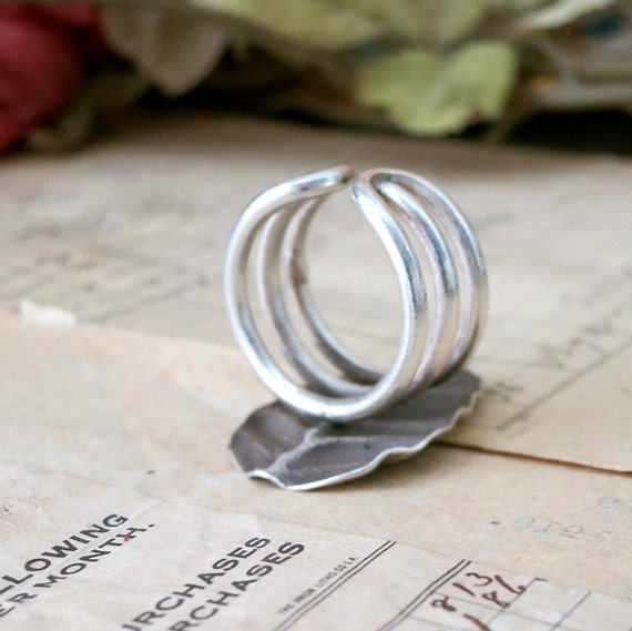 Large Boho Sterling Silver Leaf Statement Ring Ad… - image 6
